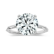 ALLORYA IGI Certified 3.00 Carat Solitaire Round Lab Grown White Diamond Textured Shank Engagement Ring for Women in 14K Solid White Gold, Size 8