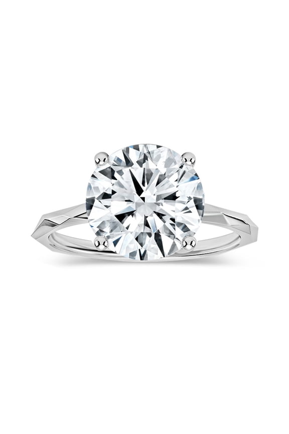 IGI Certified 3.00 Carat Solitaire Round Lab Grown White Diamond Textured Shank Engagement Ring for Women in 18K Solid White Gold, Size 8