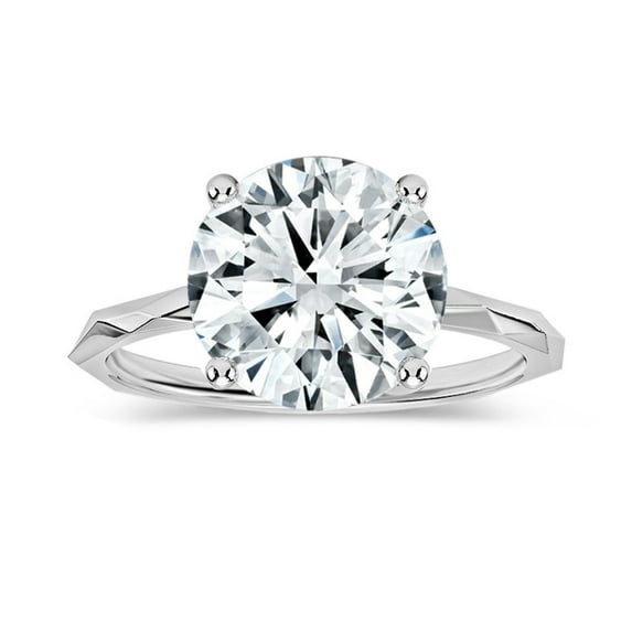 ALLORYA IGI Certified 3.00 Carat Solitaire Round Lab Grown White Diamond Textured Shank Engagement Ring for Women in 925 Sterling Silver, Size 7.5