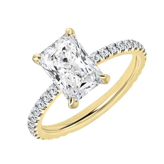 ALLORYA IGI Certified Solitaire Engagement Ring for Women with 1.90 ctw, Radiant & Round Lab-Grown White Diamond in 10K Solid Yellow Gold, Size 8.5