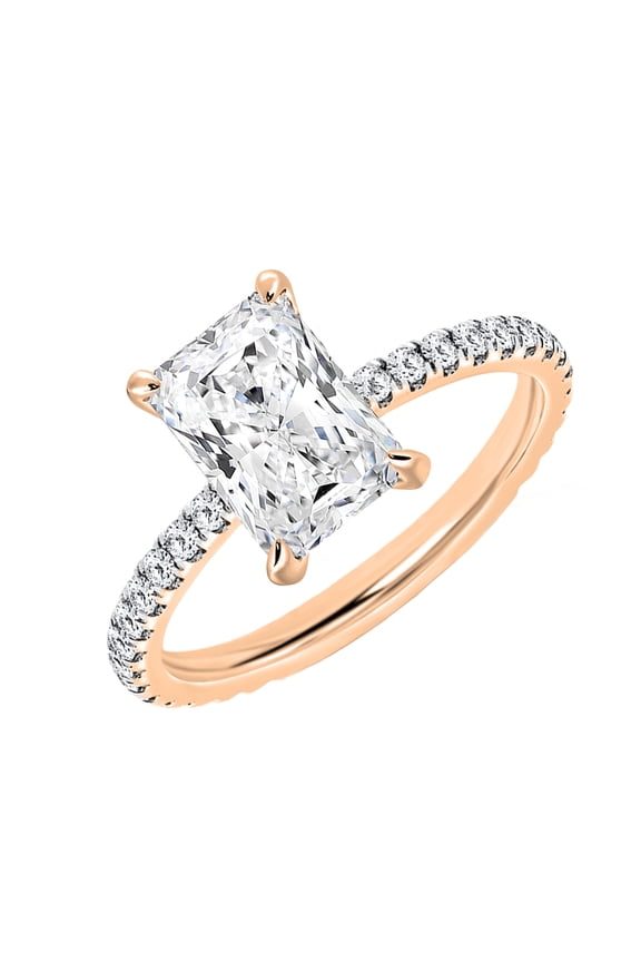IGI Certified Solitaire Engagement Ring for Women with 1.90 ctw, Radiant & Round Lab-Grown White Diamond in 14K Solid Rose Gold, Size 7