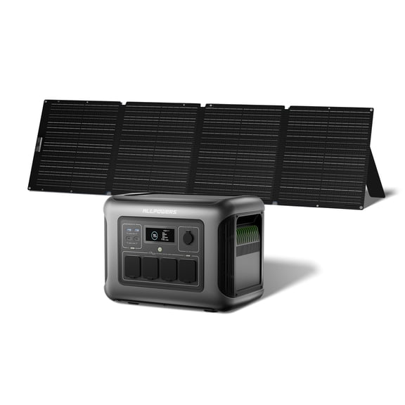 ALLPOWERS R1500 LITE Portable Power Station & 200W Solar Panel, 1056Wh LiFePO4 Solar Generator, 1600W AC Output, Fast Charging for Home Backup, Camping, RV