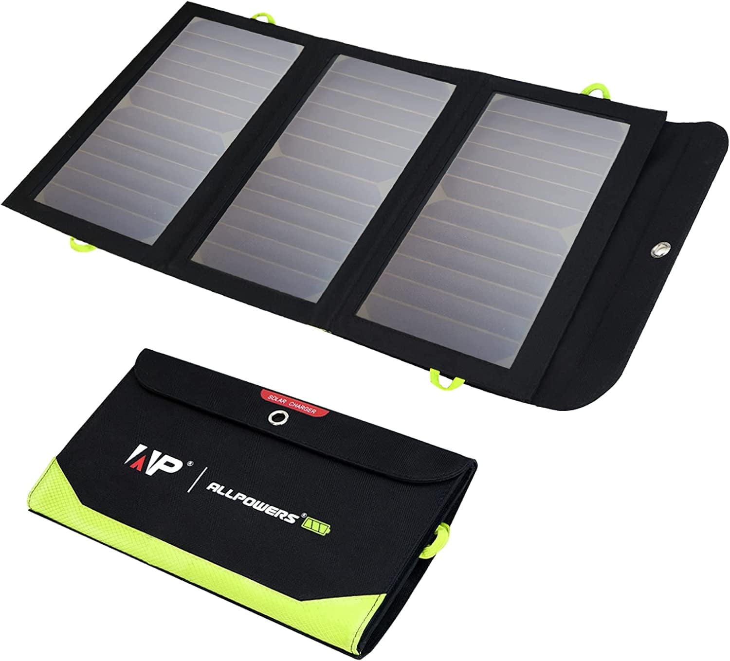 ALLPOWERS 21W Foldable Solar Panel with 10000mAh Power Bank, 3 USB Ports Portable Solar Charger for Camping Hiking