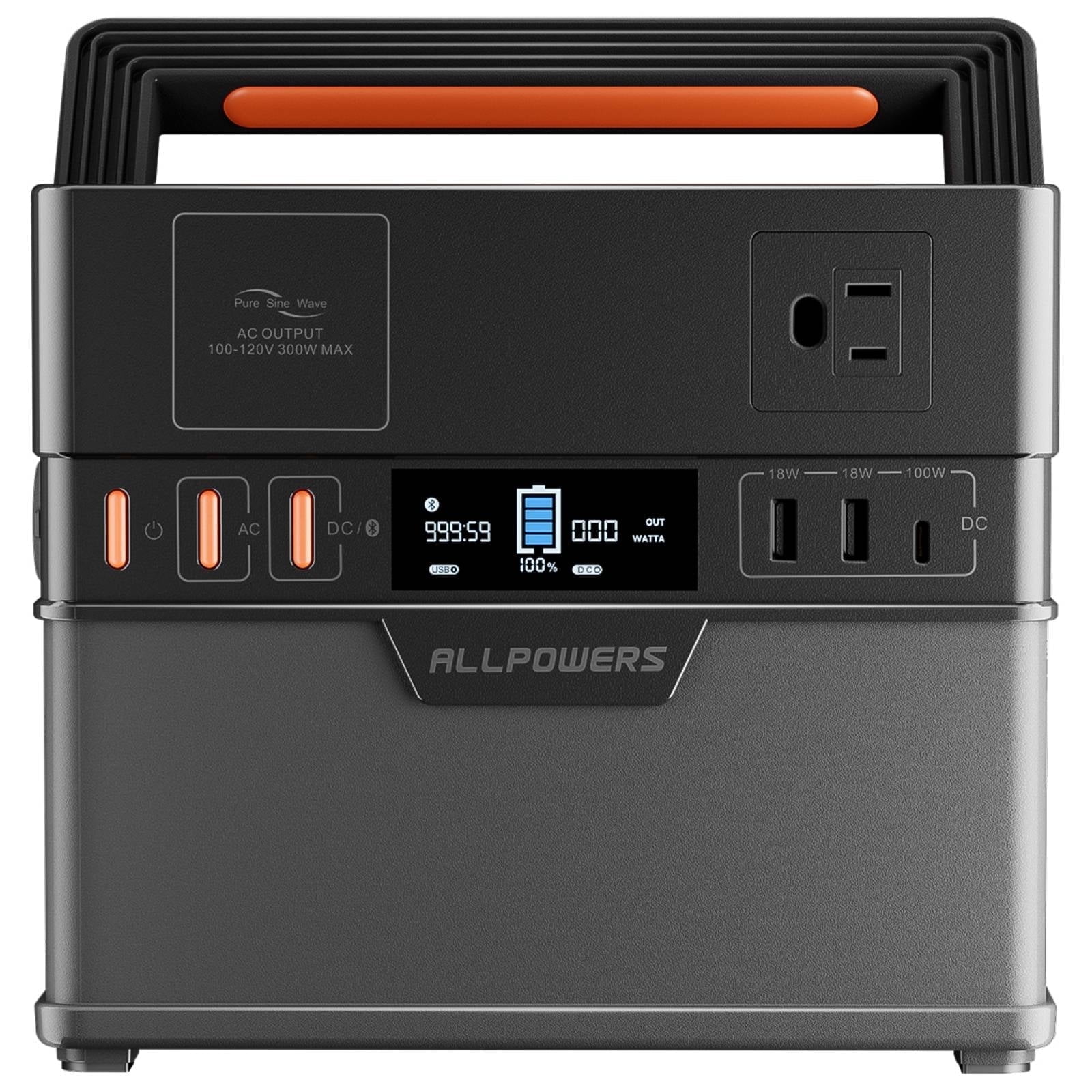 ALLPOWERS 300W Portable Power Station, 288Wh Solar Generator, 2 AC