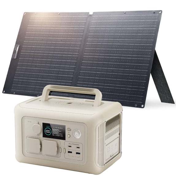 ALLPOWERS Beige R600 Solar Generator Kit, 299Wh LiFePO4, 100W Foldable ...