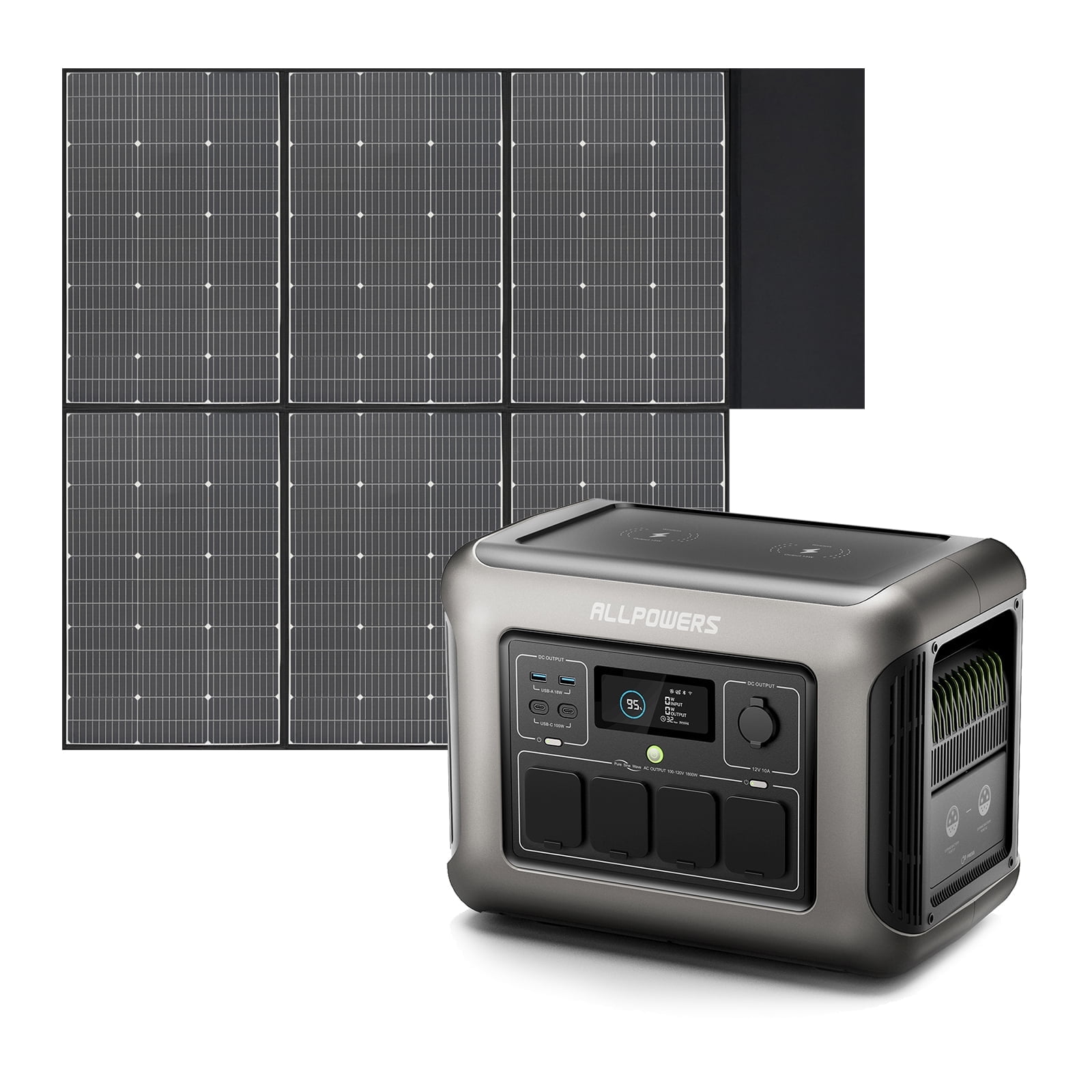 ALLPOWERS R1500 LITE Solar Generator Set, 1600W 1056Wh LiFePO4 Portable Power Station with 600W Monocrystalline Foldable Solar Panel, Solar Charger Battery for Camping, Home [Shipping Separately]