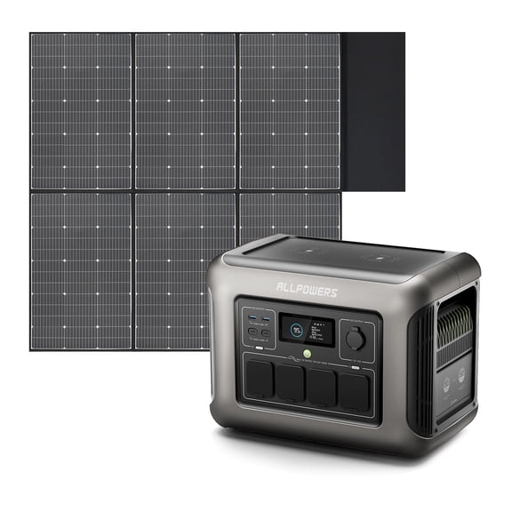 ALLPOWERS R1500 LITE Solar Generator Set, 1600W 1056Wh LiFePO4 Portable Power Station with 600W Monocrystalline Foldable Solar Panel, Solar Charger Battery for Camping, Home [Shipping Separately]