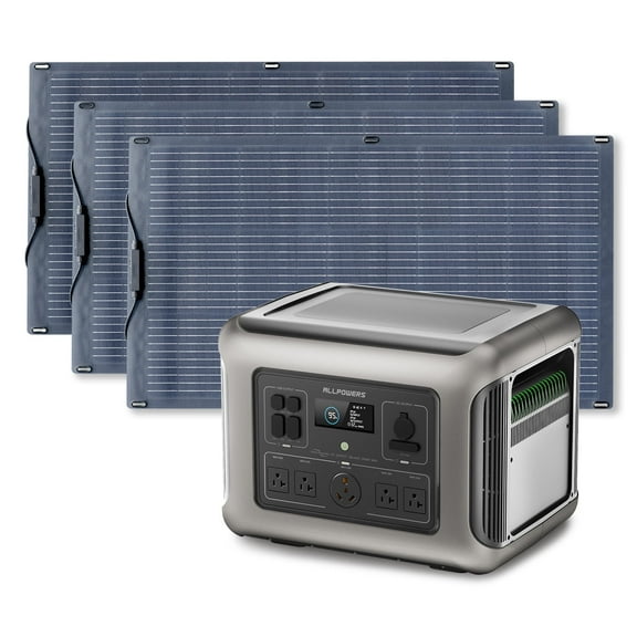 ALLPOWERS R2500 2016Wh Portable Solar Generator Kit, with 3 Pack 100W Monocrystalline Solar Panel