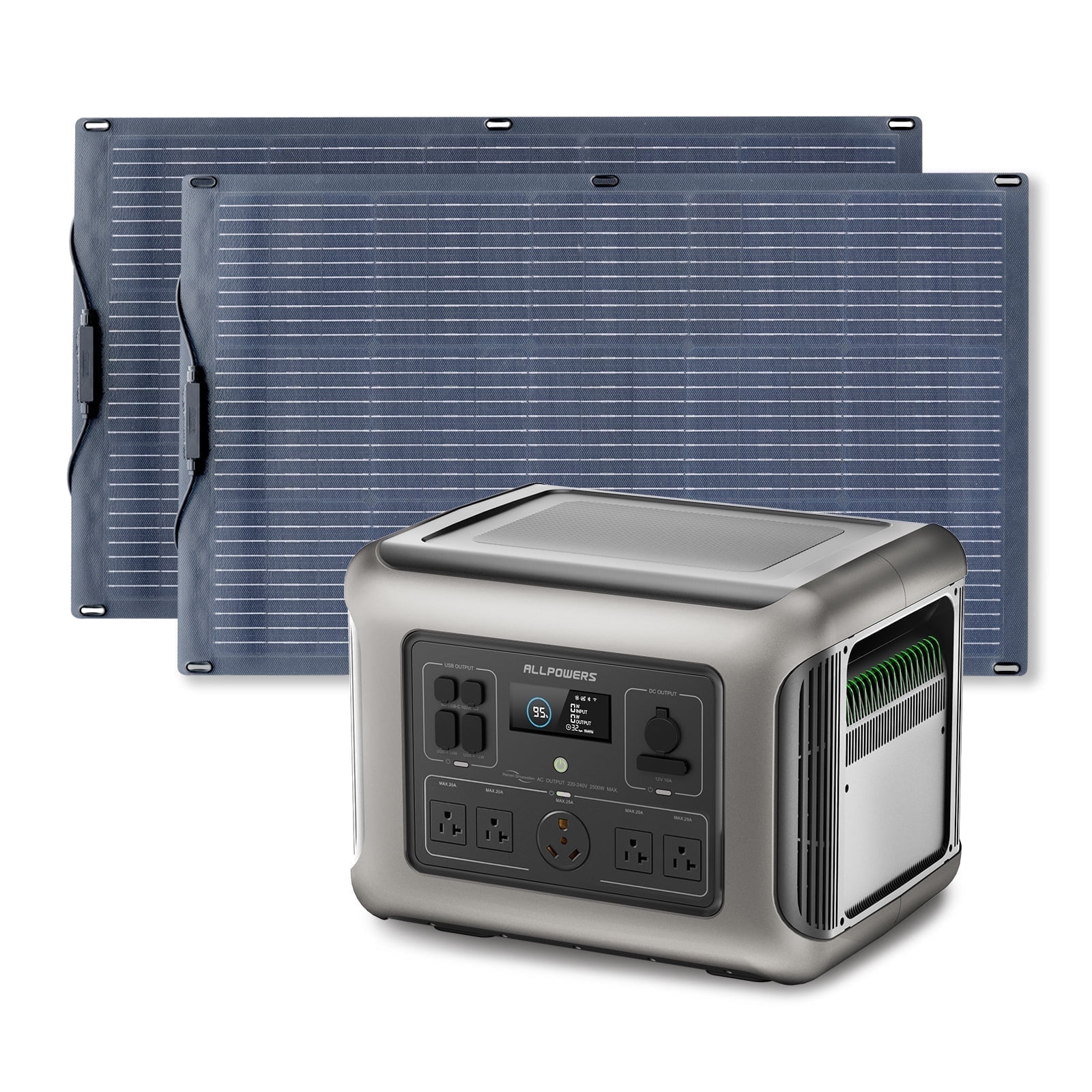 ALLPOWERS R2500 Portable Solar Generator Kit, 2Pack 100W Monocrystalline Flexible Solar Panel with 2500Watt 2016Wh LiFePO4 Power Station, for Camping, Home Backup, RV, CAPA, [Shipping Separately]