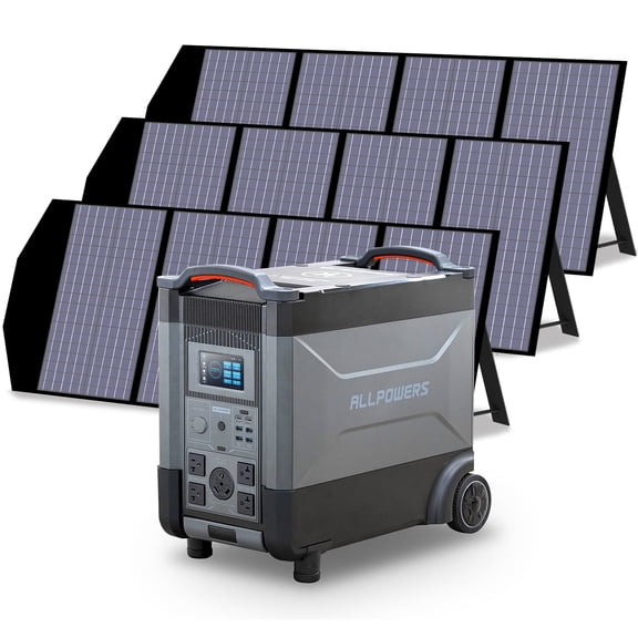 ALLPOWERS R4000 Portable Solar Generator Kit, 3 Pack 140W Foldable Solar Panel with 3456Wh 4000W LiFePO4 Portable Power Station, for Camping, Home Backup, RV, Emergency, [Shipping Separately]