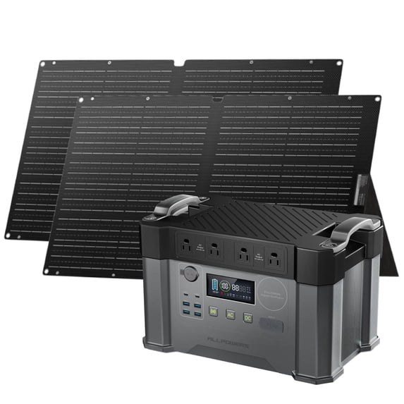 ALLPOWERS S2000PRO 2400W Solar Generator Kit with 2x100W Foldable Solar Panel, 1451Wh Portable Power Station in Black