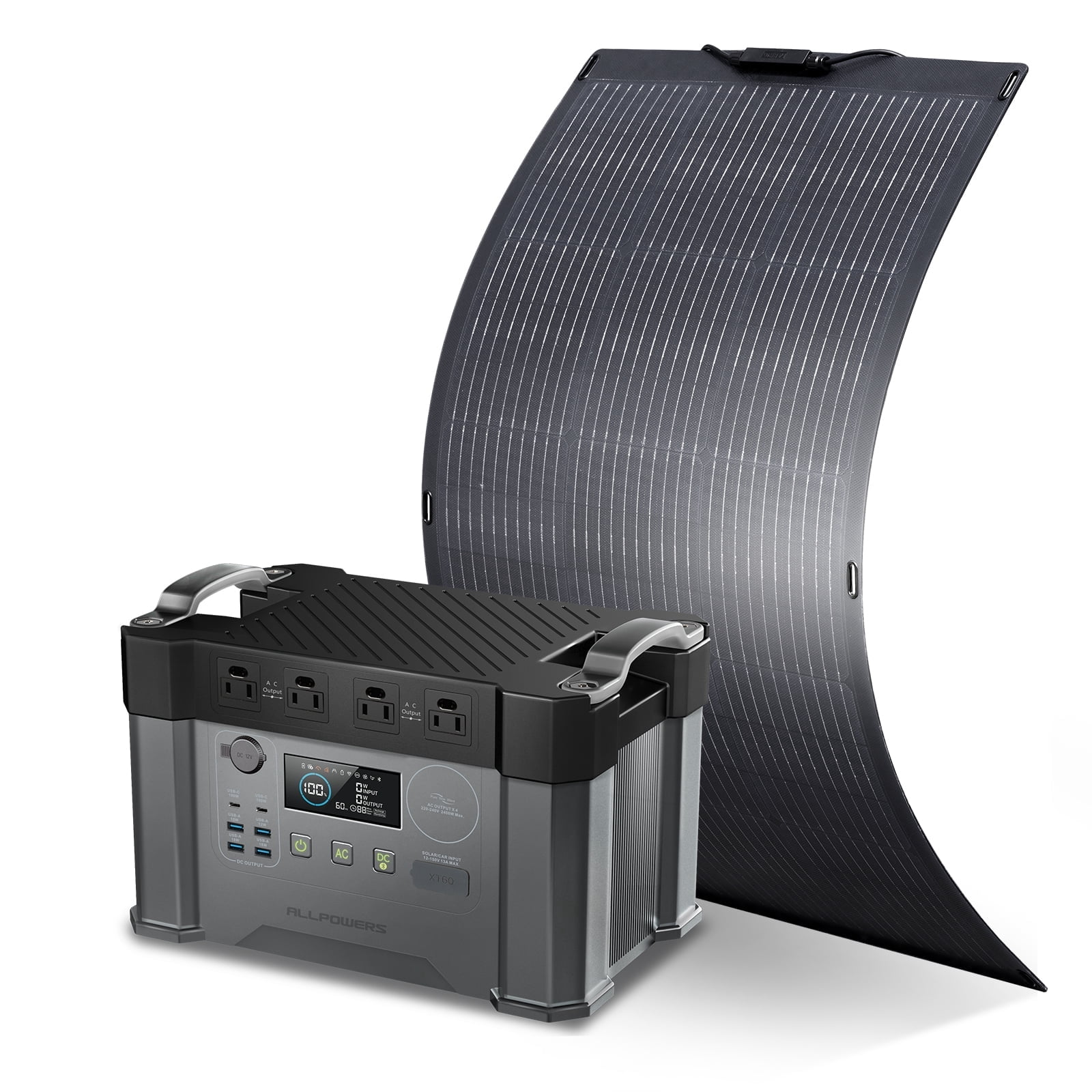 ALLPOWERS S2000Pro Portable Solar Generator Kit, 100W Monocrystalline Flexible Solar Panel with 2400W 11451.6Wh Power Station, Solar Charger for Camping, off-Grid [Shipping Separately]