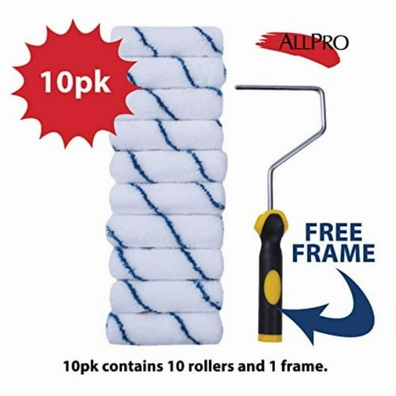 ALLPRO MICROFIBER MINI ROLLER 10 PACK WITH FRAME 4" 3/8" NAP