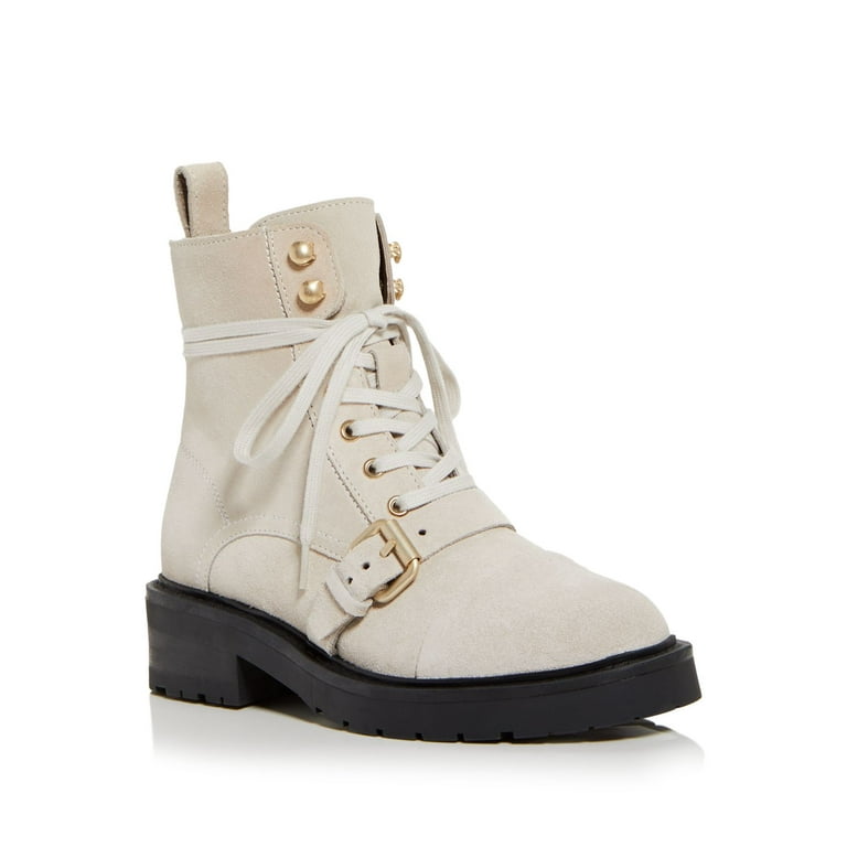 ALLSAINTS Womens Beige Lace Up Buckled Strap Back Pull Tab Padded Donita Round Toe Block Heel Zip Up Combat Boots 8 Walmart
