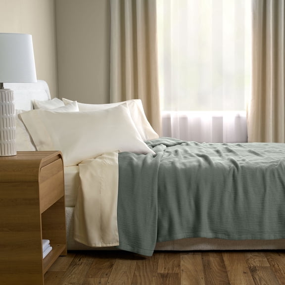 Allswell Matelasse Bed Blanket, Flagstone Green, Full/Queen Size
