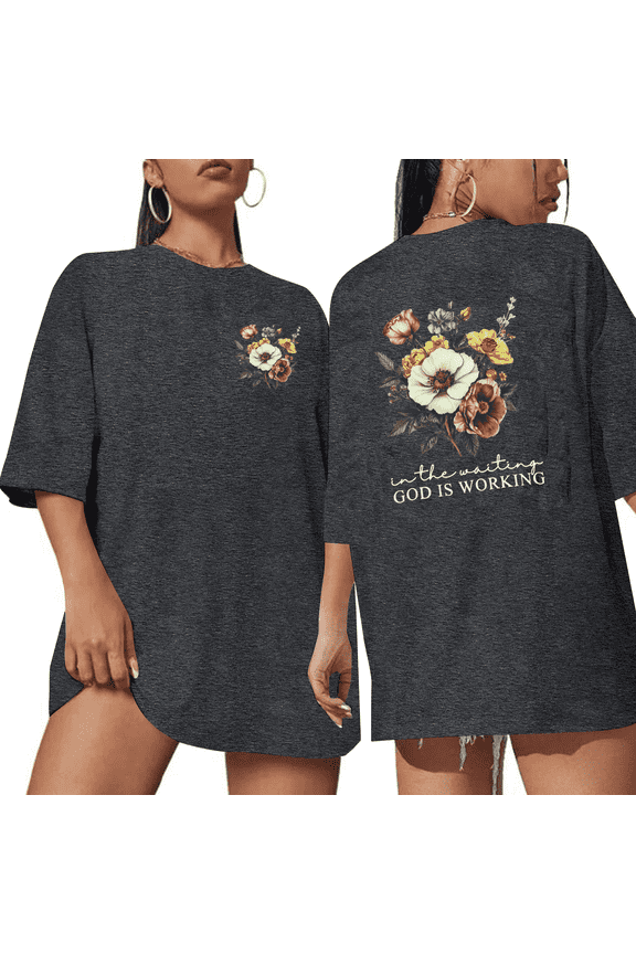 Christian Shirts for Women Jesus Shirt God is Working Inspirational Bible Verse T-Shirt Religious Oversized Floral Graphic Tee