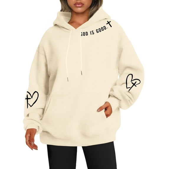 ALLTB Christian Sweatshirt for Women God Is Good Hoodies Plus Size Faith Pullover Bible Verse Long Sleeve Tops