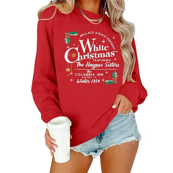 ALLTB Christmas Sweatshirt for Women Red Christmas Graphic Xmas Pullover Sweater Holiday Long Sleeve Tops Funny Family Shirt