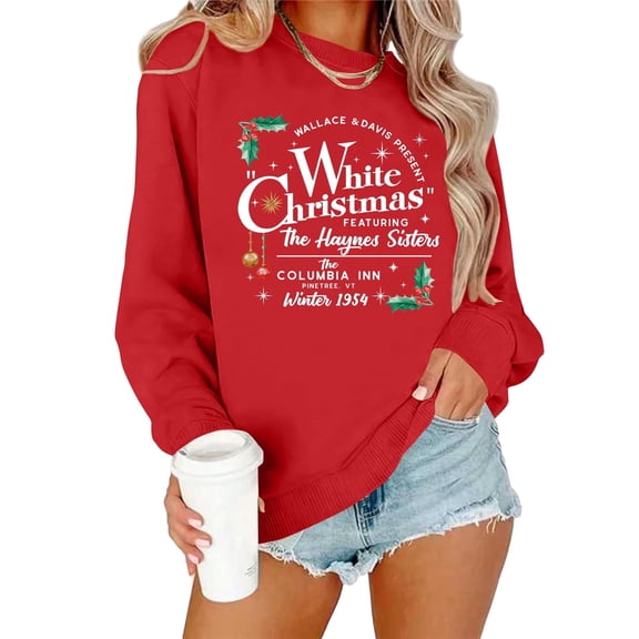 ALLTB Christmas Sweatshirt for Women Red Christmas Graphic Xmas Pullover Sweater Holiday Long Sleeve Tops Funny Family Shirt