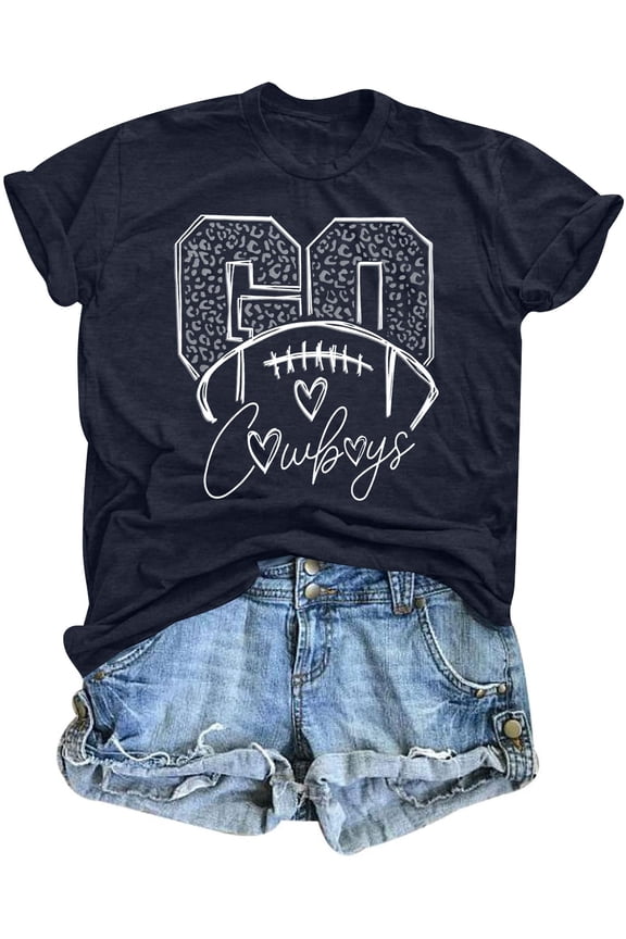 Football Shirts for Women Vintage Go Cowboy Graphic Sunday Funday Tshirt Casual Game Day Short Sleeve Tee Tops
