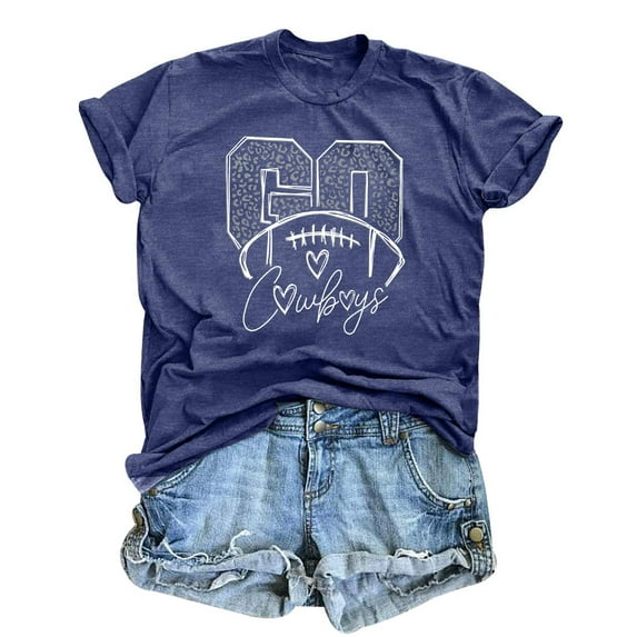 ALLTB Football Shirts for Women Vintage Go Cowboy Graphic Sunday Funday Tshirt Casual Game Day Short Sleeve Tee Tops