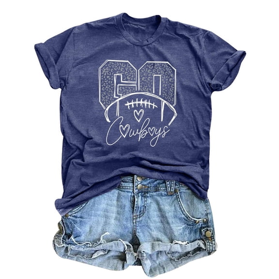 ALLTB Football Shirts for Women Vintage Go Cowboy Graphic Sunday Funday Tshirt Casual Game Day Short Sleeve Tee Tops