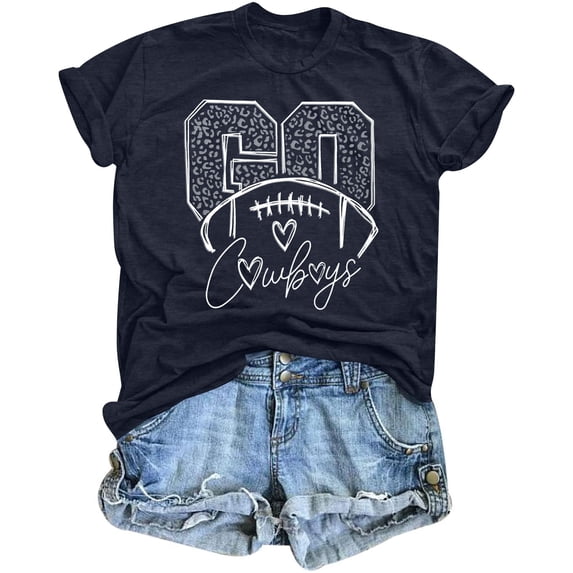 ALLTB Football Shirts for Women Vintage Go Cowboy Graphic Sunday Funday T-Shirt Casual Game Day Short Sleeve Tee Tops