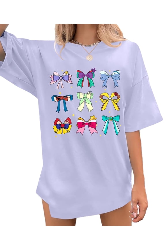 Magic Kingdom Shirts for Women Cute Princess Bow Shirt Coquette Aesthetic Tshirt Princess Tee Oversized Holiday Vacation Tops, L