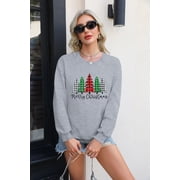 ALLTB Merry and Bright Shirt Women Funny Leopard Printed Plaid Christmas Trees Long Sleeve Sweatshirts Holiday Xmas Graphic Tees