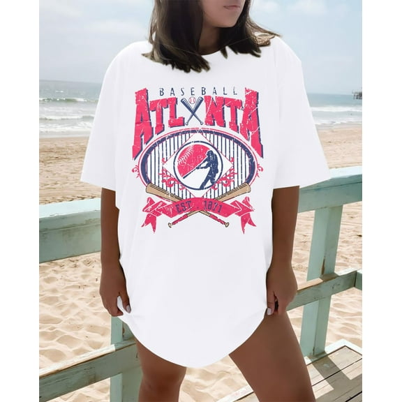 ALLTB Oversized Baseball Shirt for Women Vintage Game Day Mom Drop Shoulder T Shirts Baseball Season Graphic Print Short Sleeve Tops, S