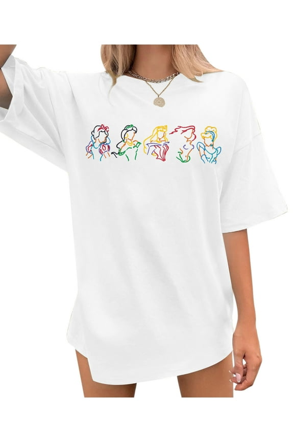 Plus Size Magical Shirt for Women Cute Embroidered Princess Dress Graphic T-shirt Family Holiday Vacation Tee Tops