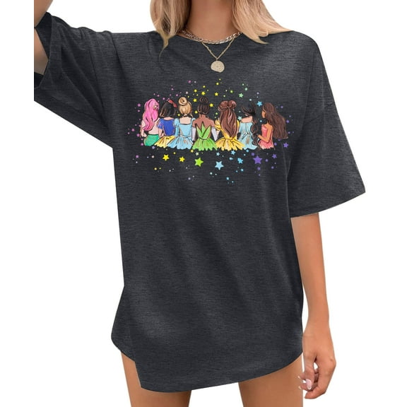ALLTB Plus Size Magical Shirt for Women Magic Kingdom Tshirt Cute Princess Graphic Family Vacation Trip Tee
