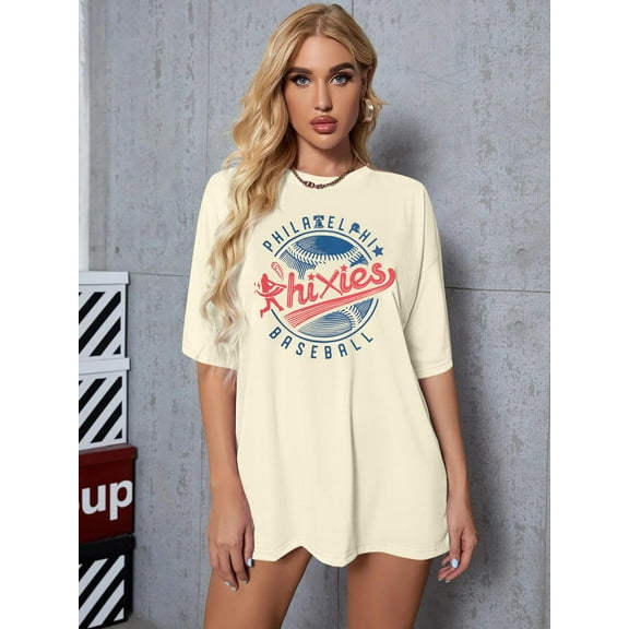 ALLTB Women's Baseball T-Shirt Vintage Oversized Baseball Mom T-Shirt Sports Fans Casual Game Day Graphic Short Sleeve Tops