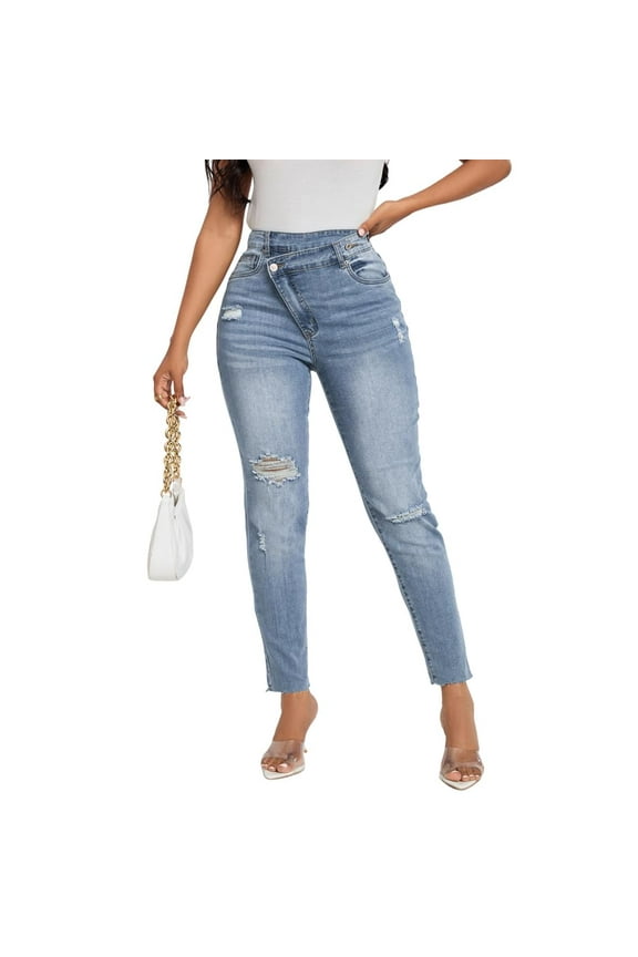 Women's Jeans High Waisted Stretchy Ripped Skinny Jeans Distressed Stretchy Denim Pants