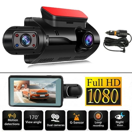 ALLTIMES 1080P Dual Car Dash Camera, 3" IPS Screen Full HD Car DVR, 170° View Angle Front and Inside Camera, Super Night Vision, G-Sensor, Motion Detection, Loop Recording