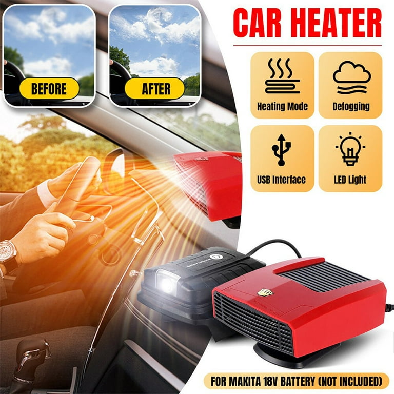 ALLTIMES 2 in 1 Electric Car Heater for Makita 18V B Series Lithium  Battery, Quick Heating 360° Rotation and LED Light for Heating, Fan,  Defogging