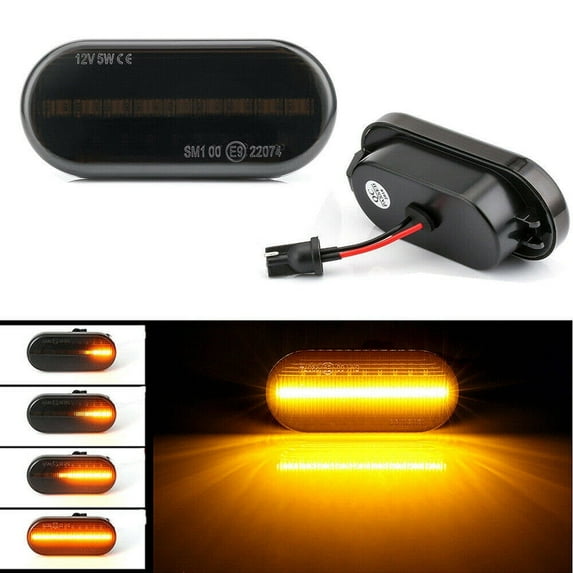 ALLTIMES 2PCS Car LED Side Marker Turn Signal Lights Indicator for Skoda for Ford for VW, Smoked Lens