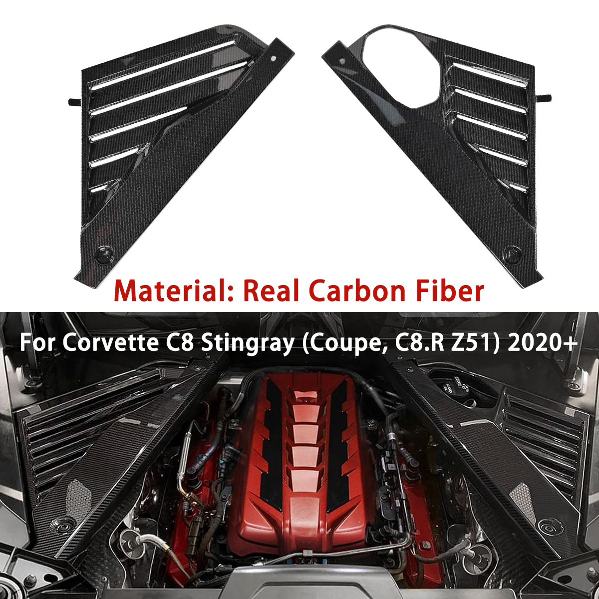 ALLTIMES 2PCS Real Carbon Fiber Engine Bay Panel Cover for Corvette C8