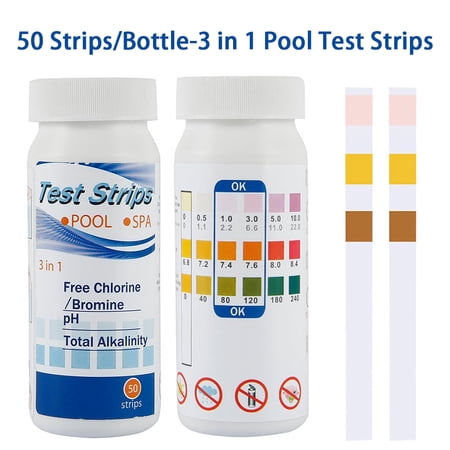 ALLTIMES 3 In 1 Pool Test Strips, PH Tester Paper for Hot Tub SPA Swimming Pool, 50 Strips