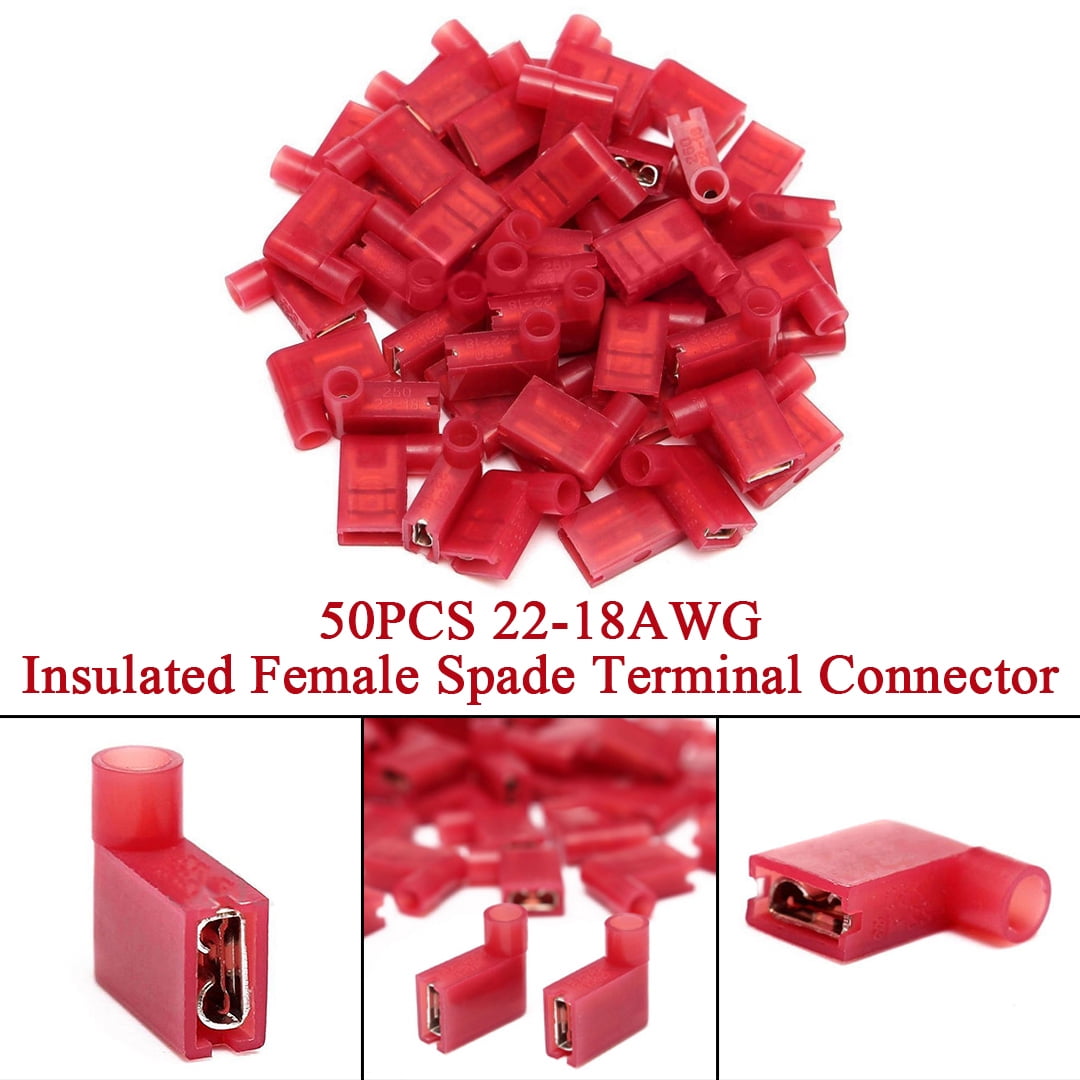 ALLTIMES 50PCS 2218AWG Insulated Female Spade Terminal Connector, 1/4