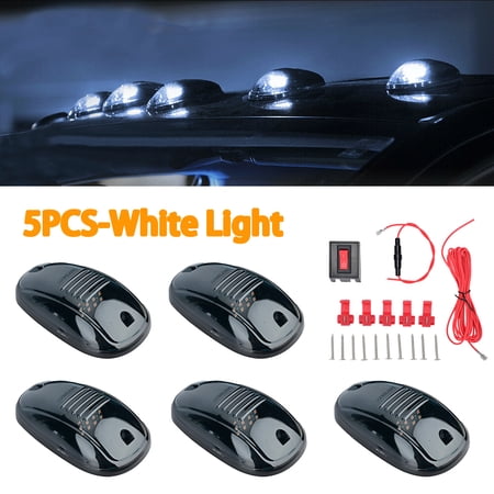 ALLTIMES 5PCS LED Cab Roof Marker Running Lights, DOT SAE Approved, Universal for Truck SUV 4x4, RVs and SUVs, Smoked Black Finish, White or Yellow Light