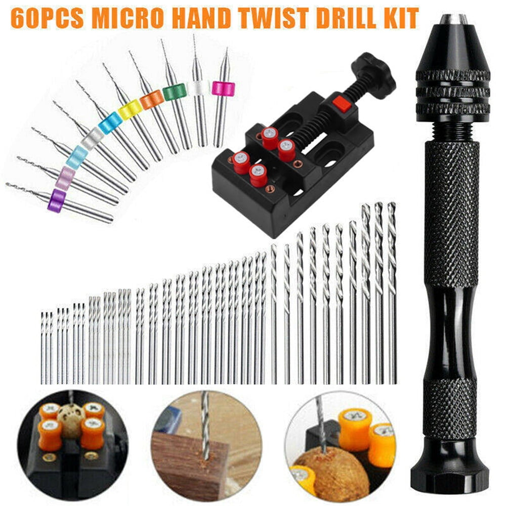 ALLTIMES 60PCS Pin Vises Hand Drill Bits Micro Mini Twist Drill Bits ...