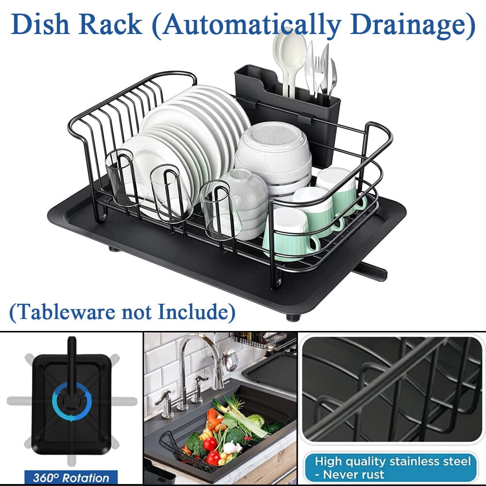 ALLTIMES Dish Rack with Drainage Outlet, 201 Stainless Steel Removable ...