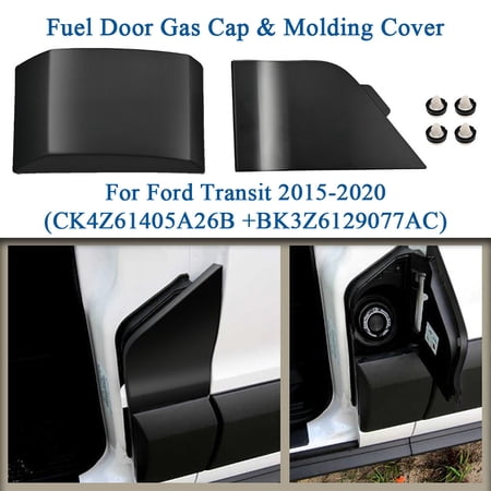 ALLTIMES Fuel Door Gas Cap Hatch Cover & Molding Cover for Ford Transit 2015-2020, CK4Z61405A26B + BK3Z6129077AC, ABS Plastic