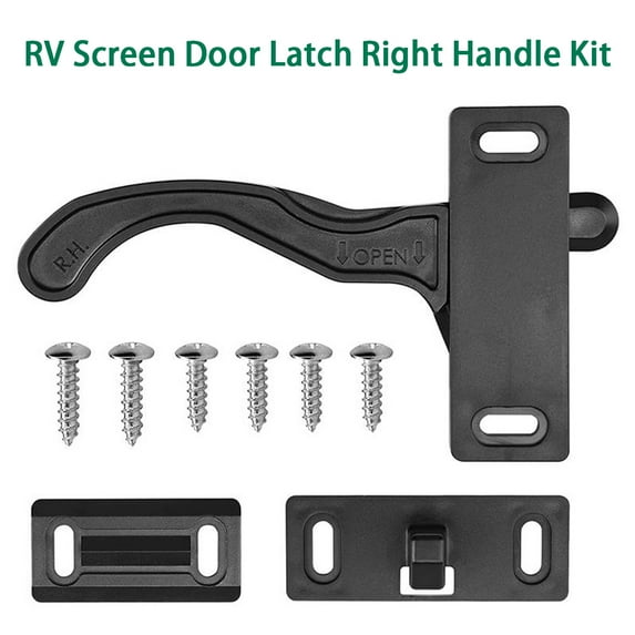 ALLTIMES RV Screen Door Latch Right Handle Kit for Camper Trailer Motorhome, Black ABS