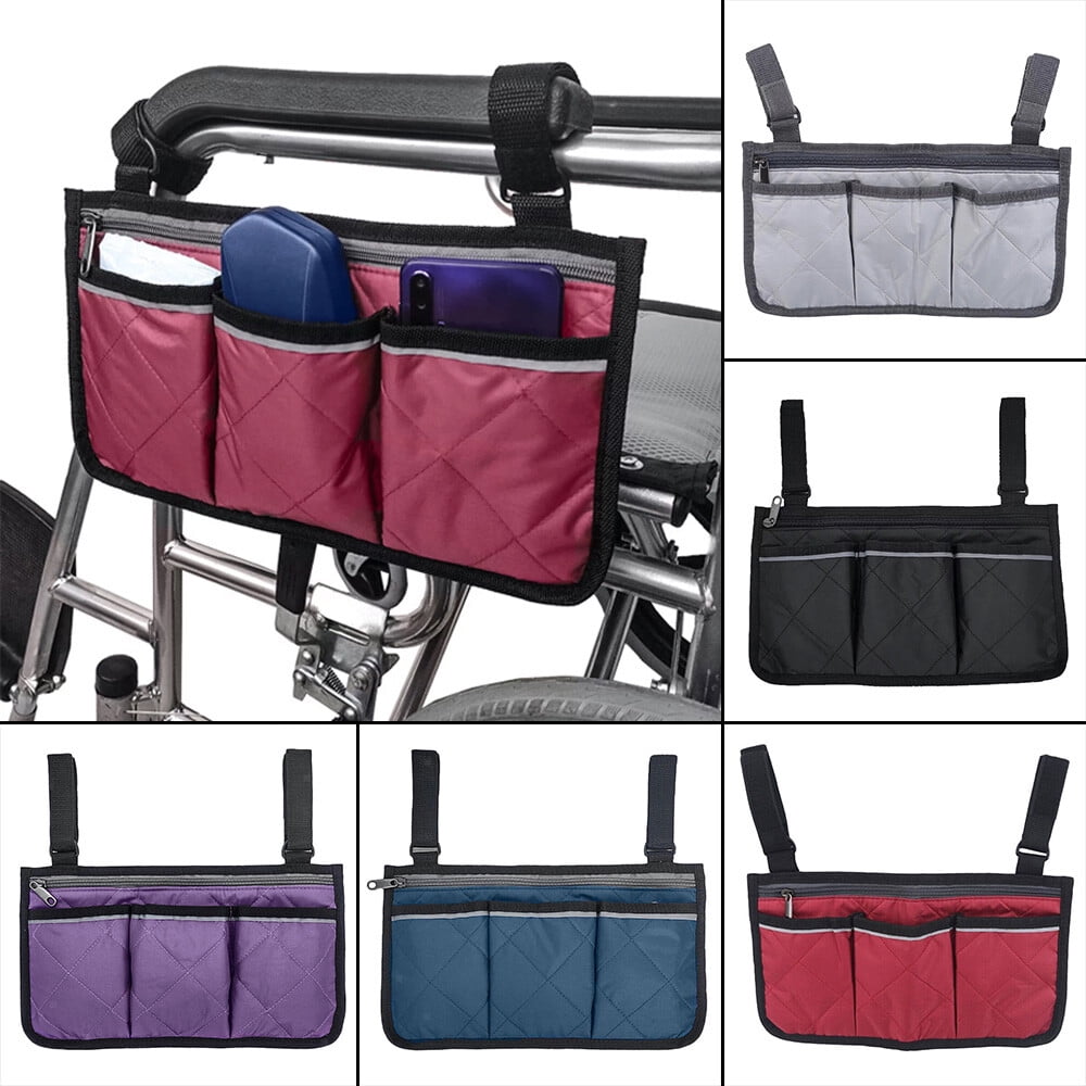 ALLTIMES Wheelchair Side Bag 3 Pockets Wheelchair Armrest Pouch