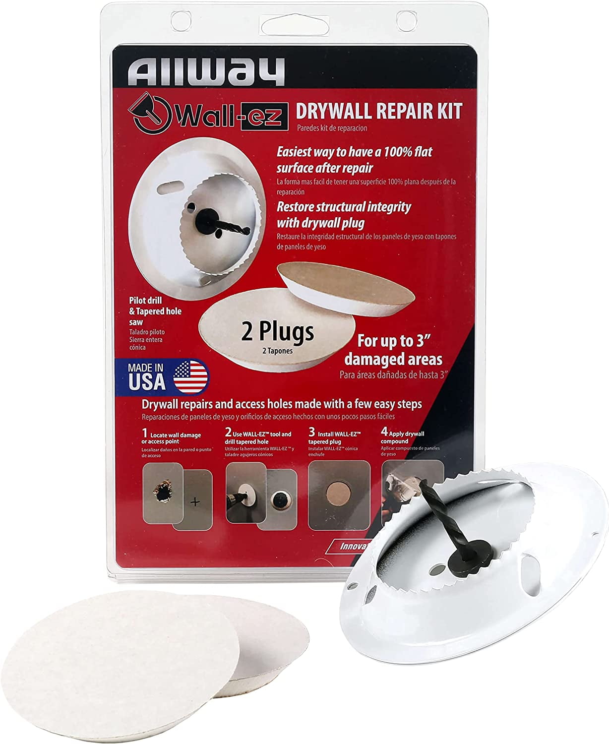 ALLWAY WEK2 WallEZ Drywall Repair Kit with Tapered Hole Saw and 2