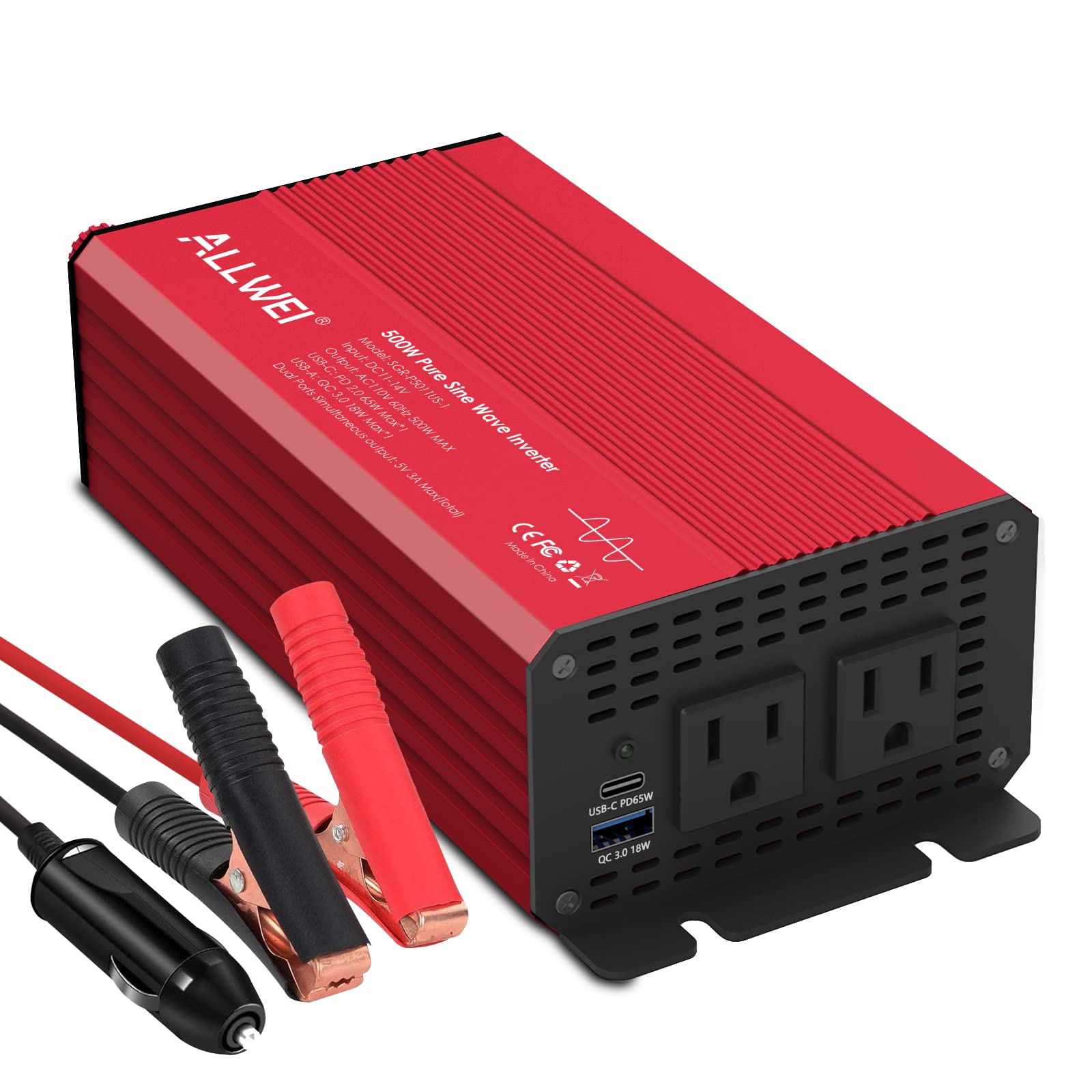 ALLWEI 500W Pure Sine Wave Power Inverter 12V to 110V Power inverters for Vehicles Converter
