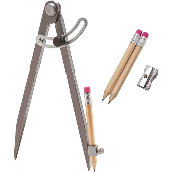 ALLY Tools 8 Inch Precision Locking Wing Divider/Woodworking Compass with Pencil Holder INCLUDES Two Pencils and Pencil Sharpener Ideal for Drawing, Drafting, Carpentry