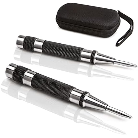 ALLY Tools Heavy Duty Automatic Center Punch w/Hardened Steel 2PC Premium Automatic Center Punch for Metal for Machinists and Carpenters w/Adjustable Knurled Cap, Spring Loaded and Hard-Shell Case